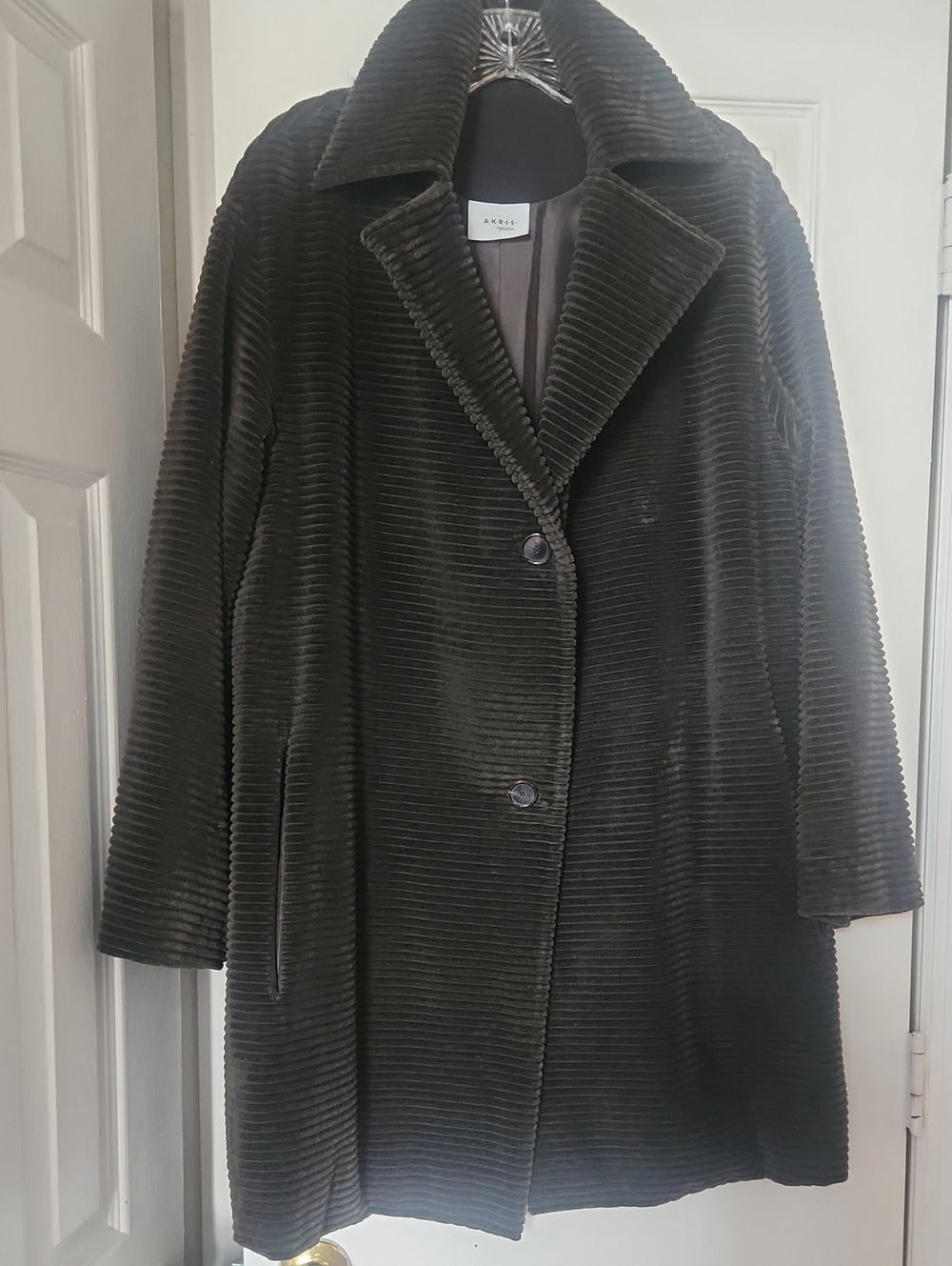 Akris Punto Black Ribbed Corduroy Single-Breasted Pea Coat